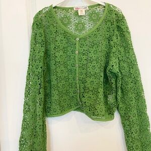 Ragdoll & Rockets Juniors Tween Green Crochet‎ Lace Button Up Cardigan Small